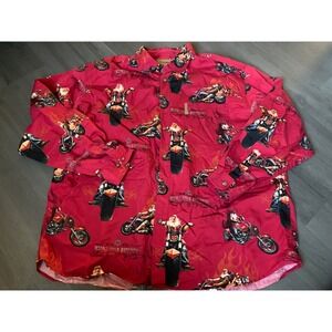 Clearwater Outfitters Mens XXL Red Santa Motorcycle Print Button Up Shirt Cotton